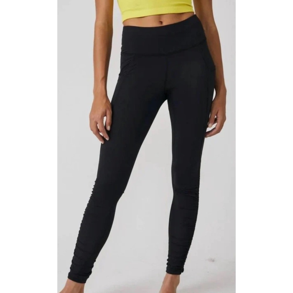 Free People FP‎ Movement Wonderland Run Leggings Small Black Ruched Balletcore